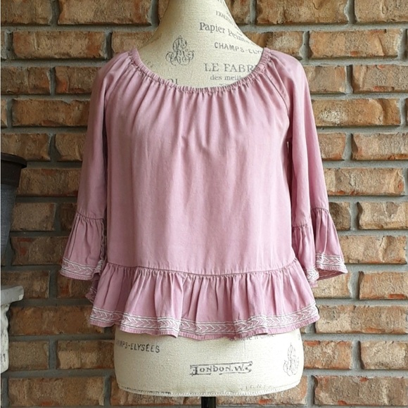 Walter Baker Pink Mauve Off the Shoulder Embroidered Boho Top size Medium - Picture 2 of 4